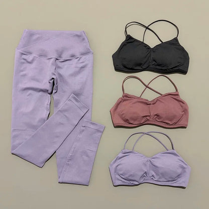 2 Piece Vision Sports Set Summer New Yoga Clothes Women Tracksuit Athletic Cross Backless Yoga Top Leggings Pilates Fitness Set