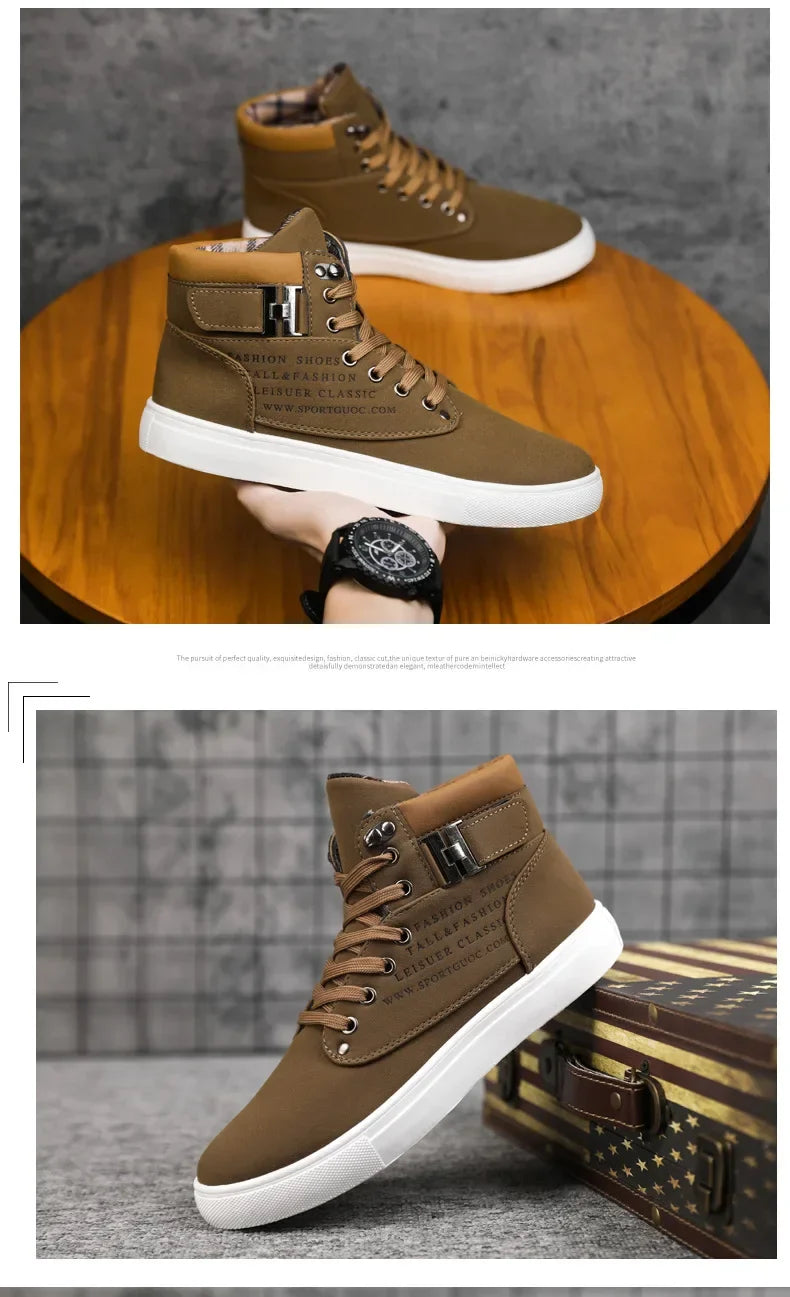 Men's Boots  New Korean Version Men's Shoes High Top Skateboard Shoes Retro Platform Casual Lace Up Men Fashion Boots 2025