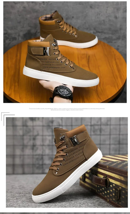 Men's Boots  New Korean Version Men's Shoes High Top Skateboard Shoes Retro Platform Casual Lace Up Men Fashion Boots 2025
