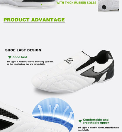 White Breathable Taekwondo Shoes Karate Kung Fu Wrestling Martial Arts Shoes Adults Child Non-slip Soft Oxford Soles Sneakers