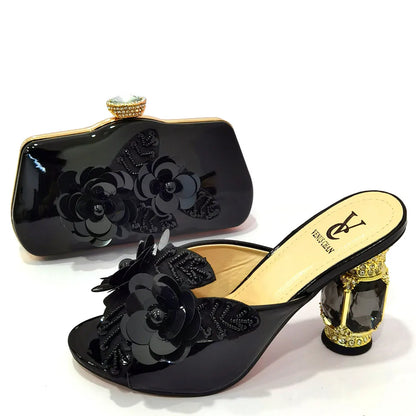 Arican Nova Chegada, Conjunto de Sapatos e Bolsas Femininos Estilo Italiano de Banda Estreita e Tiras Cruzadas na Cor Dourada para Festa