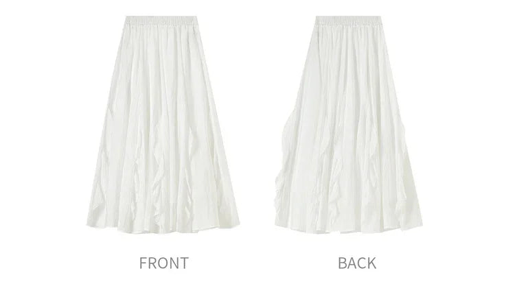 Women Summer Skirts 2026 High Waist Sweet Pleated A Line Ankle-Length Skirt Ladies Elegant Casual Clothes W52QA2169