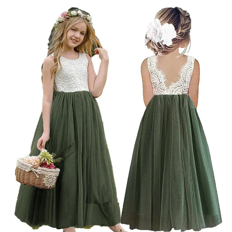 2024 Flower Girl Dress Baby Kids Summer Princess Party Lace Wedding Birthday Dresses Children Clothing 2 4  6 8 10 12 14