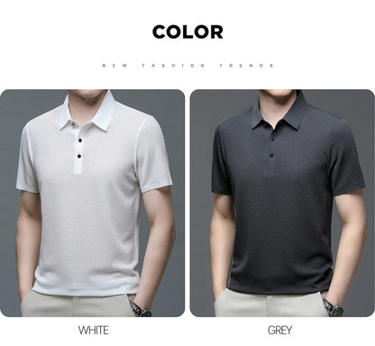Upto EUR Sizes Tall Man Brand Top-Quality Men's Golf Shirt Lop-up Hollow Short-sleeved Polo Shirt SummerIce Silk Breathable Tee
