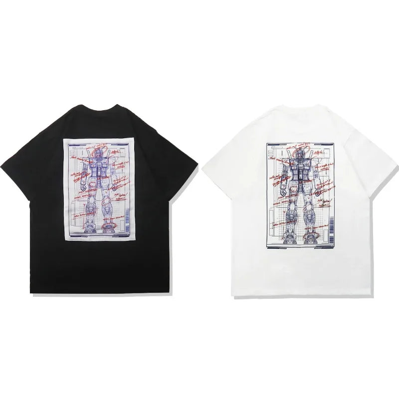Japanese Anime All Cotton T-shirt Mobile Suit Gundam RX78 Design Picture Short Sleeved Hot Selling Loose Casual Couple Top