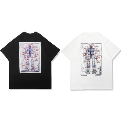 Japanese Anime All Cotton T-shirt Mobile Suit Gundam RX78 Design Picture Short Sleeved Hot Selling Loose Casual Couple Top