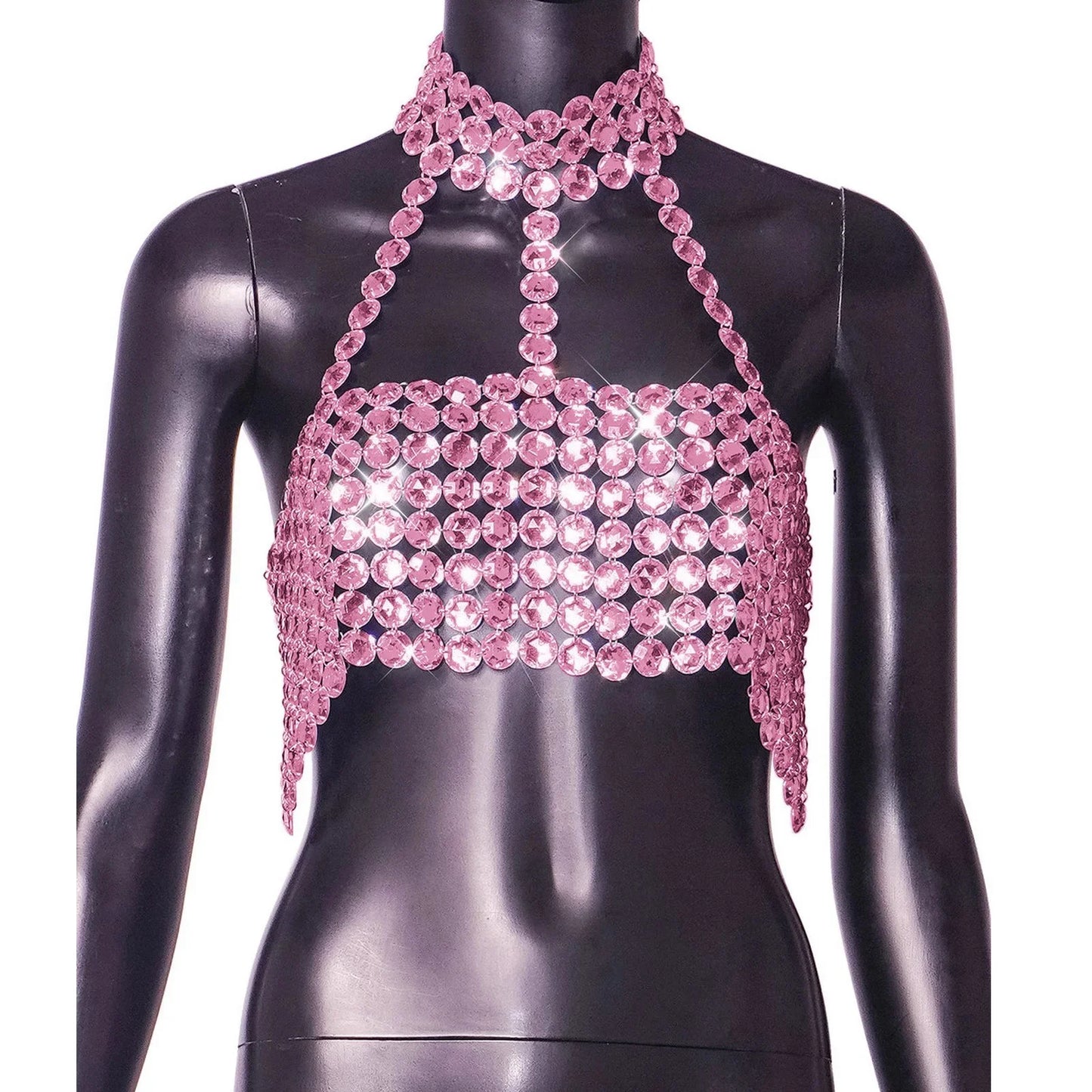 Silver Halter Tank Top Glitter Diamonds Bustier Tops Gorgeous Backless Metal Sequin Crop Top Club Vest Festival Outfits