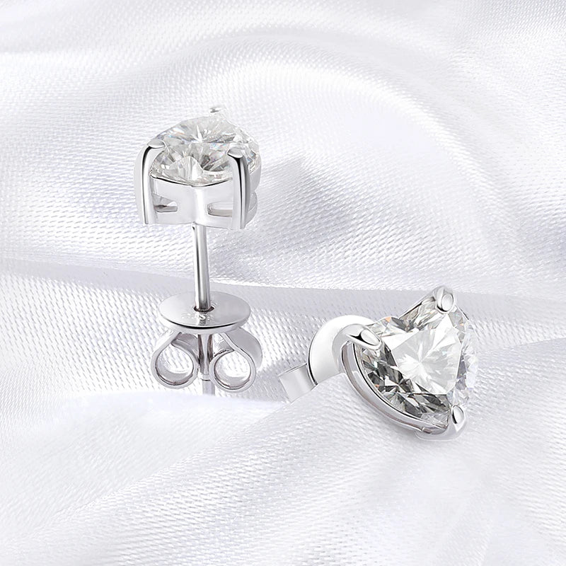 1CT 2CT 4CT Heart Cut Moissanite Stud Earrings for Women Luxury Quality Lab Diamond S925 Sterling Silver Bride Jewelry