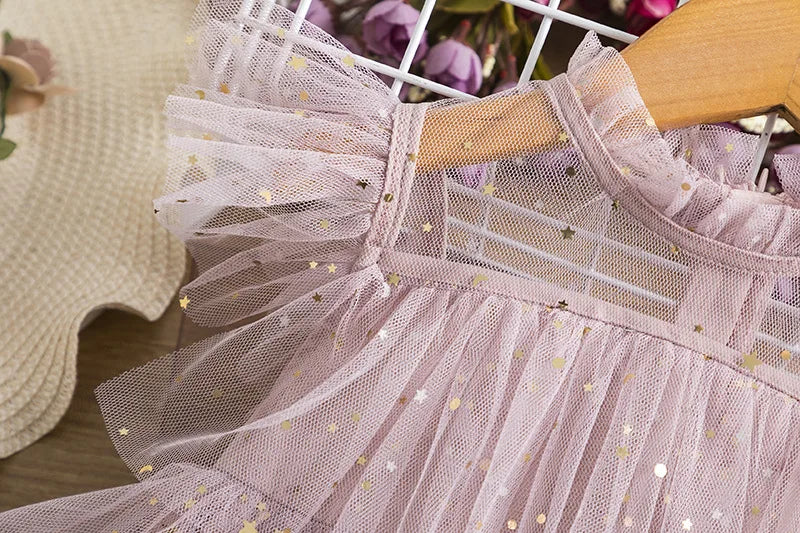 Summer Sweet and Cute Children's Clothing Sequin Decoration Mesh Cake Dress Birthday Party Girls' Dress New Year