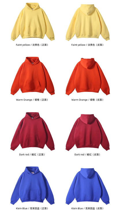 Thick 350gsm Fleece Hooded Hoodies For Men Unisex Winter Oversized Loose Basic Solid Sweatshirts Pullovers Coats HY0631