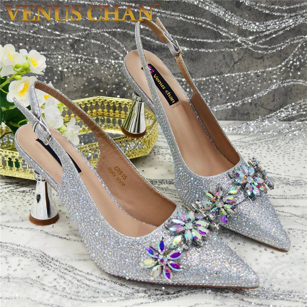 Últimos Sapatos de Design para Mulheres Designer de Luxo Sapatos de Casamento Noiva Sapatos de Festa Decorados com Strass Sandálias Femininas
