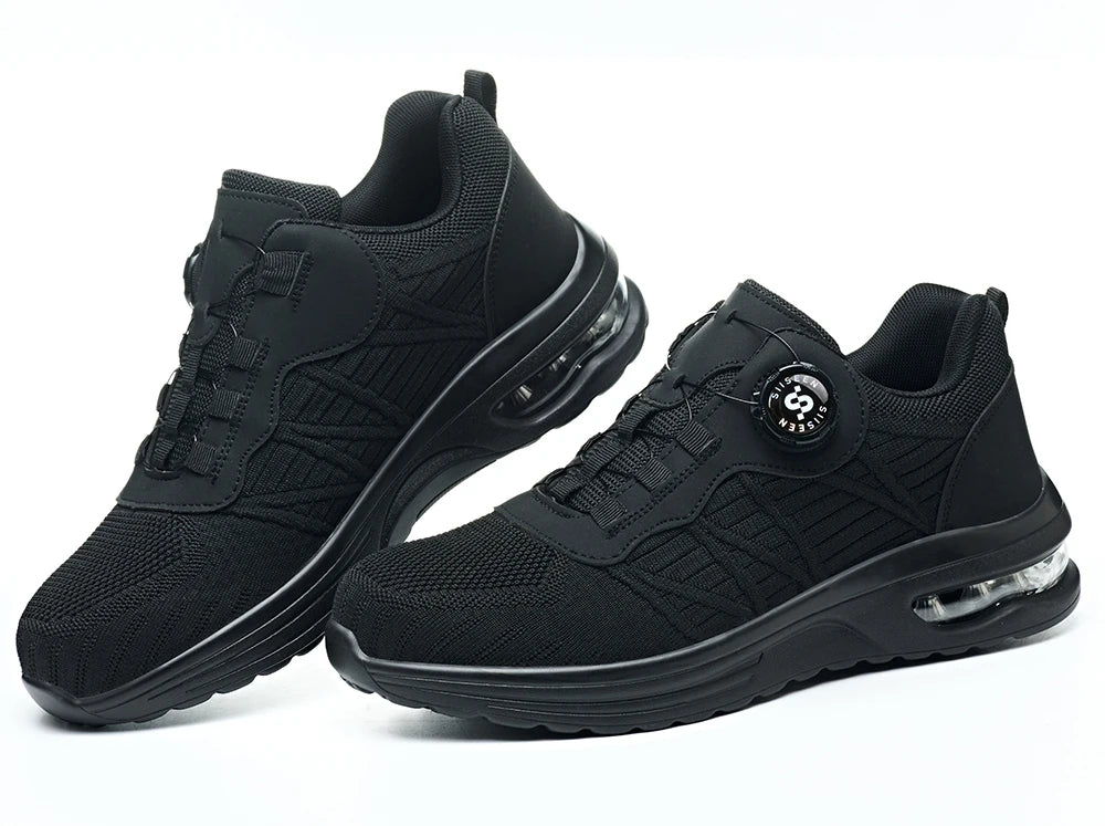 Men's Safety Shoes Steel Toe Anti- Crush Puncture Resistant Kevlar Pure Black Button Air Cushion Lightweight Work Shoes