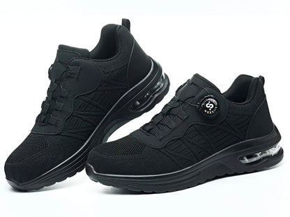 Men's Safety Shoes Steel Toe Anti- Crush Puncture Resistant Kevlar Pure Black Button Air Cushion Lightweight Work Shoes