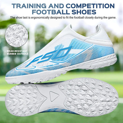 Professional Training TF Soccer Shoes for Men Women Kids PU+Fabric Breathable Wear-Resistant Rubber Sole
