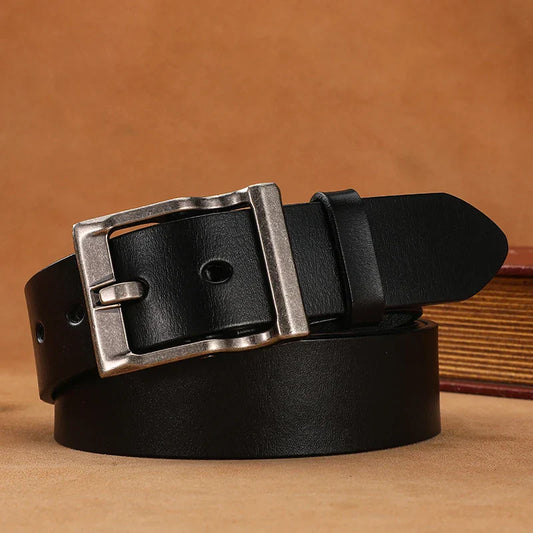 3.8cm Wide Men's Belt 110cm 120cm 130cm High-Quality Leather Belt Men's Retro Pure Cowhide Alloy Pin Buckle Jeans Men's Belt