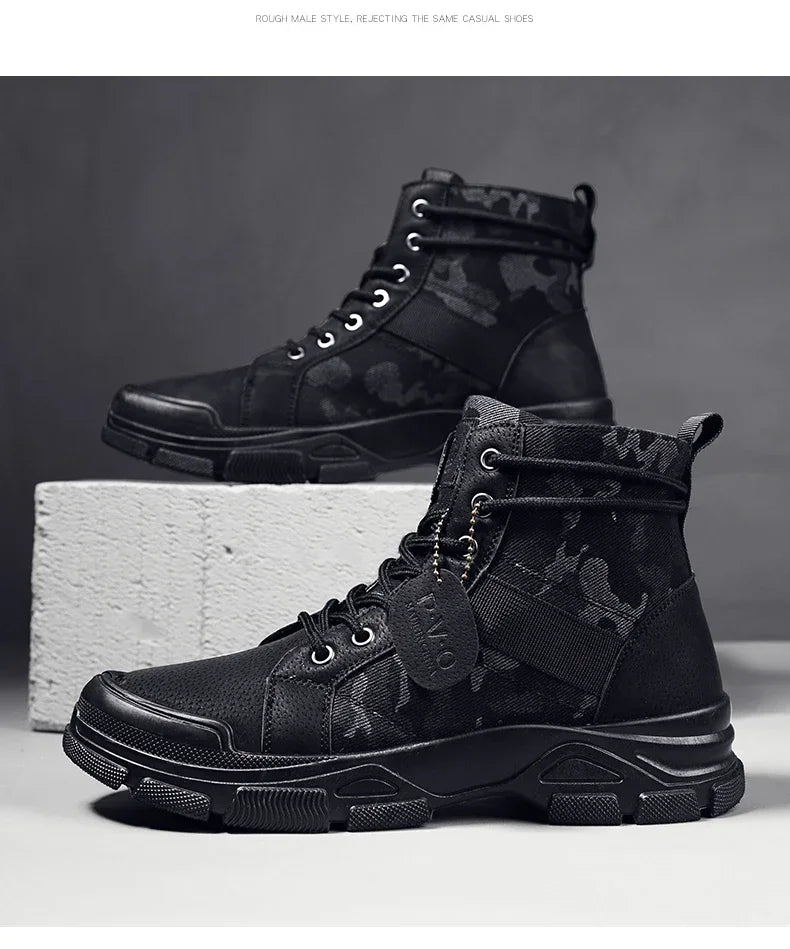 Military Boots for Men Autumn High Top Camouflage Desert Casual Flats Mens Boot Breathable Non Slip Work Shoes Zapatillas Hombre