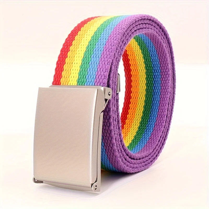 Rainbow Pride Canvas Belt with Square Buckle - Versatile & Stylish for Jeans