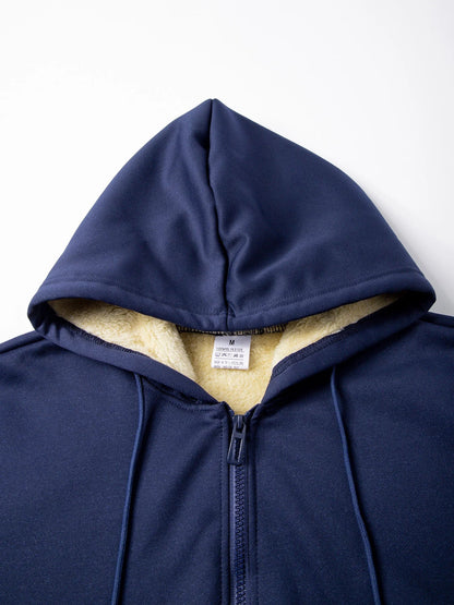 Men's Suit Two-Piece Tracksuit Plush Thickened Warm Sports Jacket+Trousers Sports Suit Winter Outdoor Casual Hoodie Sportswear