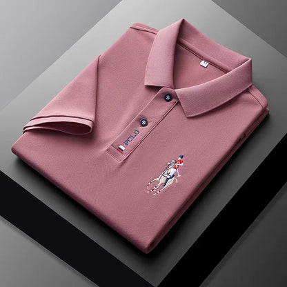 High end brand men's exquisite printed polo shirt short sleeve 2024 summer new cool and comfortable silk casual lapel T-shirt