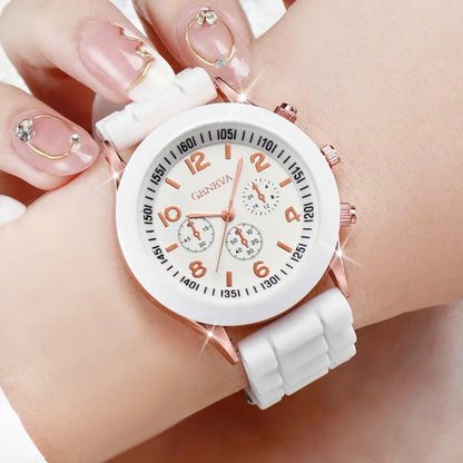 2/3PCS Women Watches Fashion Arabic Dial Silicone Band Quartz Watch Set（Without Box）
