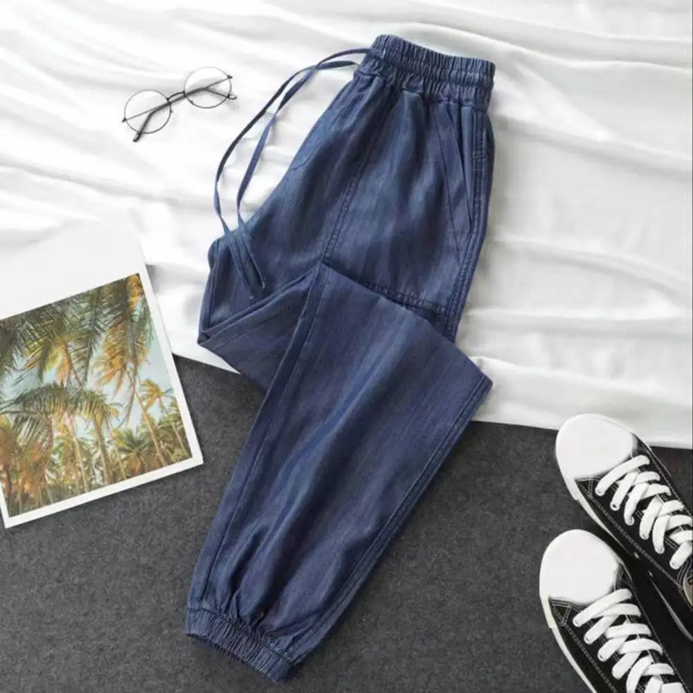 Women Elastic High Waist Drawstring Harem Pants