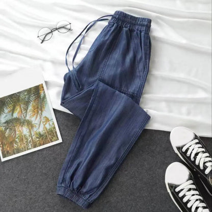 Women Elastic High Waist Drawstring Harem Pants