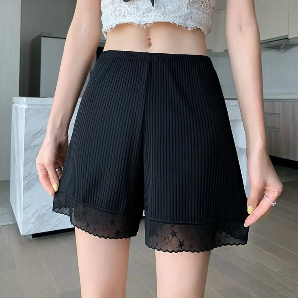 Slip-proof Lace Silk Safety Shorts New Thin Terylene Ice Silk Pants Breathable Home Pants Women