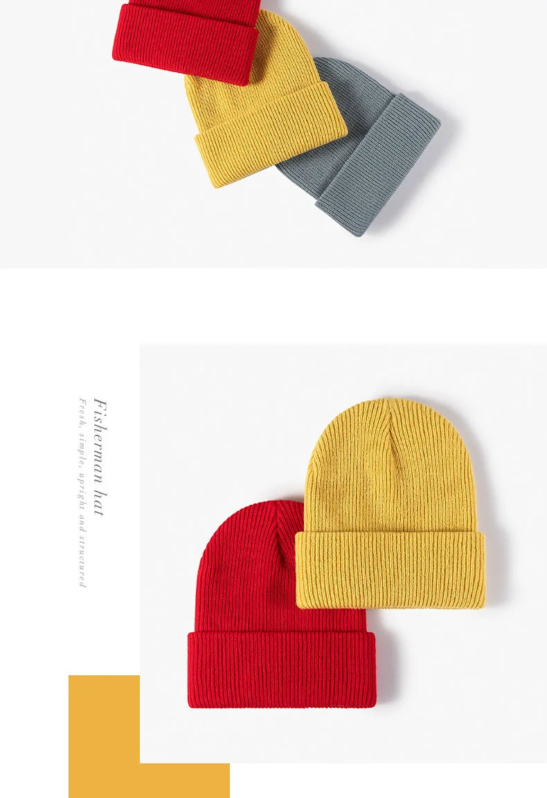 Women Men Autumn Winter Warm Beanie Hat Solid Color Lady Male Stretch