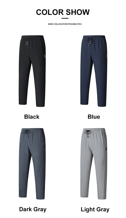 Men Running Pants Jogging Casual Summer Thin Sweatpants Quick Dry Ice Silk Straight Trousers Sports Gym Breathable Unisex