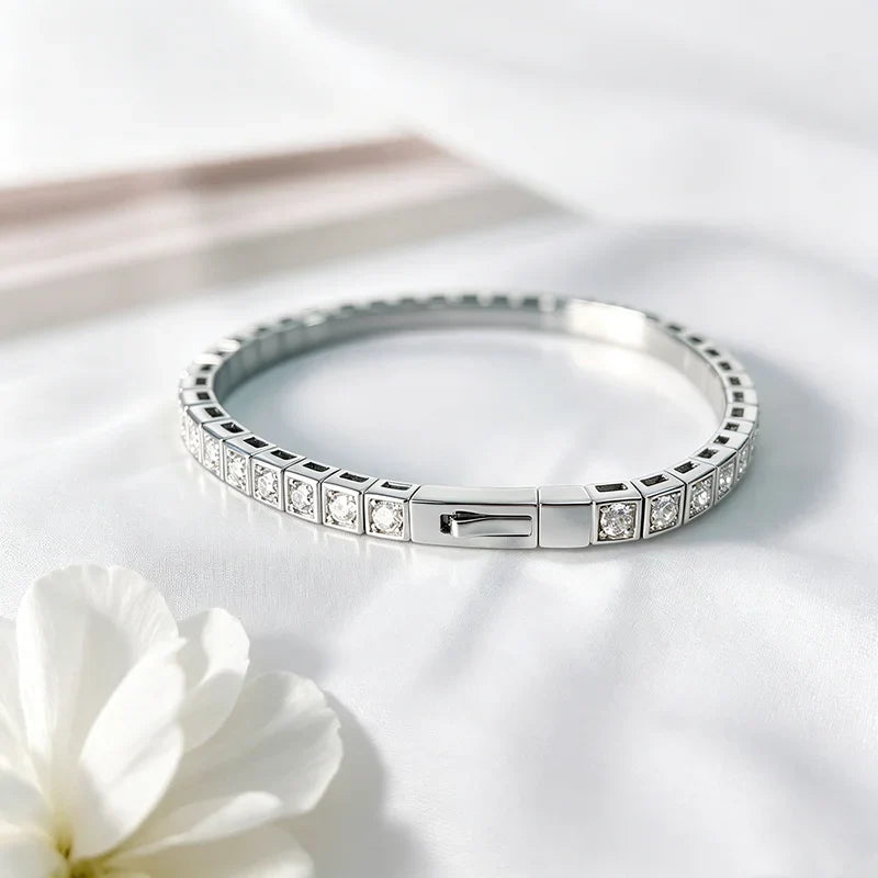 Certified D Color 2.5mm Moissanite Bangles for Women Full Diamond Men Hip Hop Tennis Bracelet 925 Sterling Silver Jewelry
