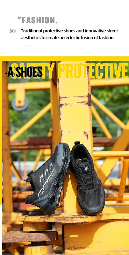 Shock Absorbing Safety Shoes for Men Steel Toe Lightweight Work Boots for Factory & Warehouse Rotary Button Indestructible Shoes