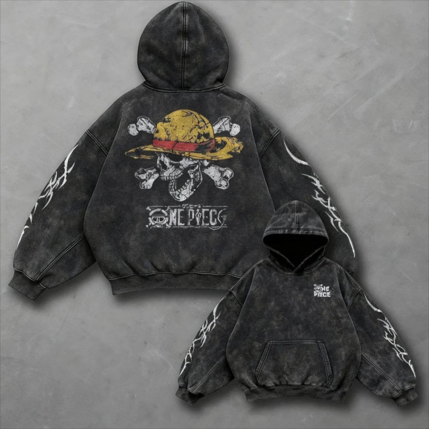Autumn New One Piece Anime Print Vintage Hoodie Men Women Pullover Sweatshirt Oversized Wash Long Sleeve Top Harajuku Streetwear