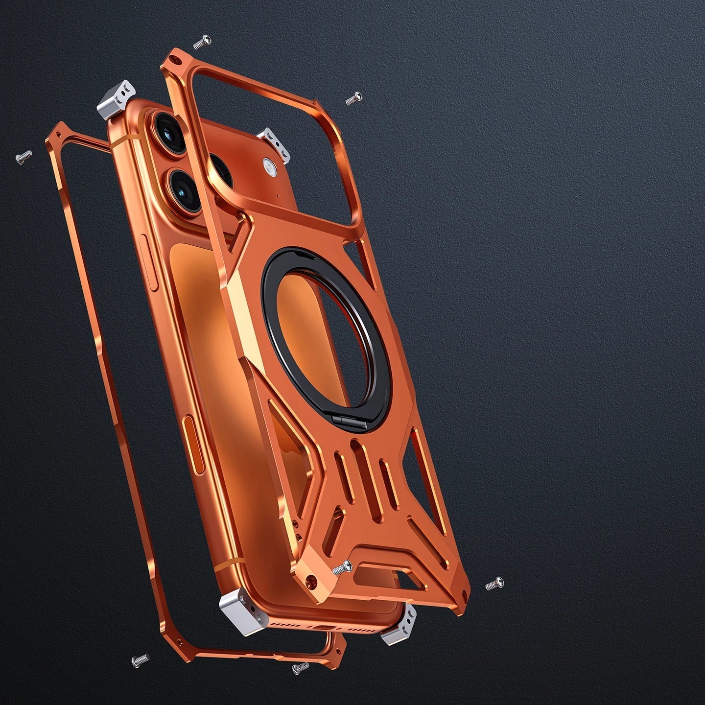 Metal Hollow Heat Dissipation Case For iPhone 17 Pro Max Magnetic Aluminum Alloy 360 Rotating Ring Holder Bracket Stand Cover