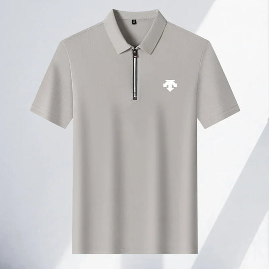Original Men's Print Lapel Polo Shirt High Quality Half Zip Short Sleeved Solid Color Summer T-shirt Business Casual Men's Wear