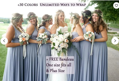 Sexy Bridesmaid Dress Infinity Style Convertible Halter V neckline Gown Sleeveless Multiway Wrap Changable Guest Gown