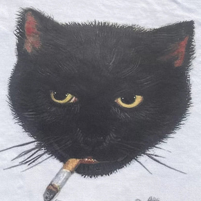 Y2k Smocking Cat Graphic Print Punk 90s Grunge Retro Rock Hip-hop Vintage Style White Crop Top Tee E-girl Sexy Emo T-shirt