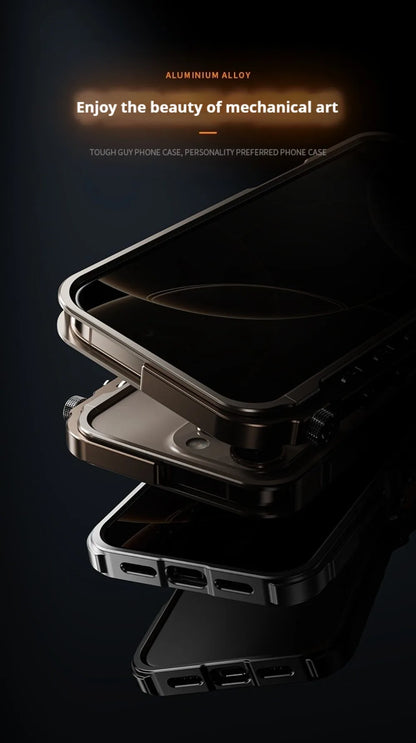 Cyberpunk Punk Mechanical Phone Frame Case For iPhone 17 Air 16 15 14 13 Pro Max Plus Aluminum Alloy Metal Shockproof Bumper