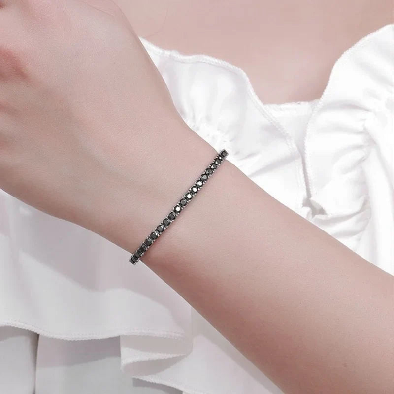 100% Real S925 Sterling Silver Plated 18K Gold 5A Grade Zircon Black Tennis Bracelet for Men and Women Fashion Exquisite Jewelry
