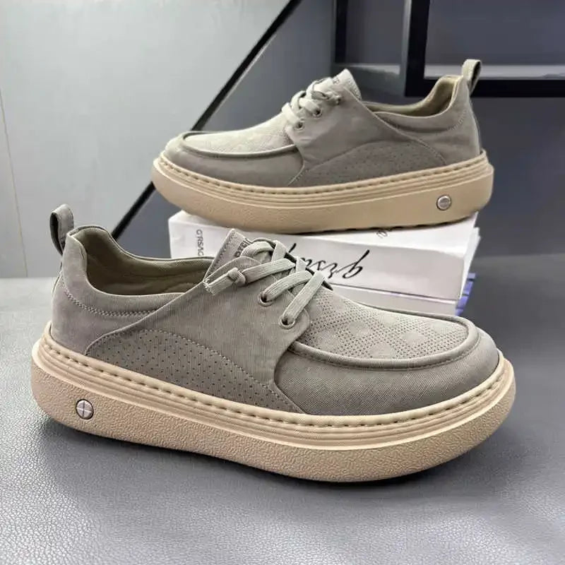 Lightweight Thick Bottom Casual Shoes Easy to Wear Slip on Lazy Person Cowhide Leather Shoes Breathable Rubber Sole