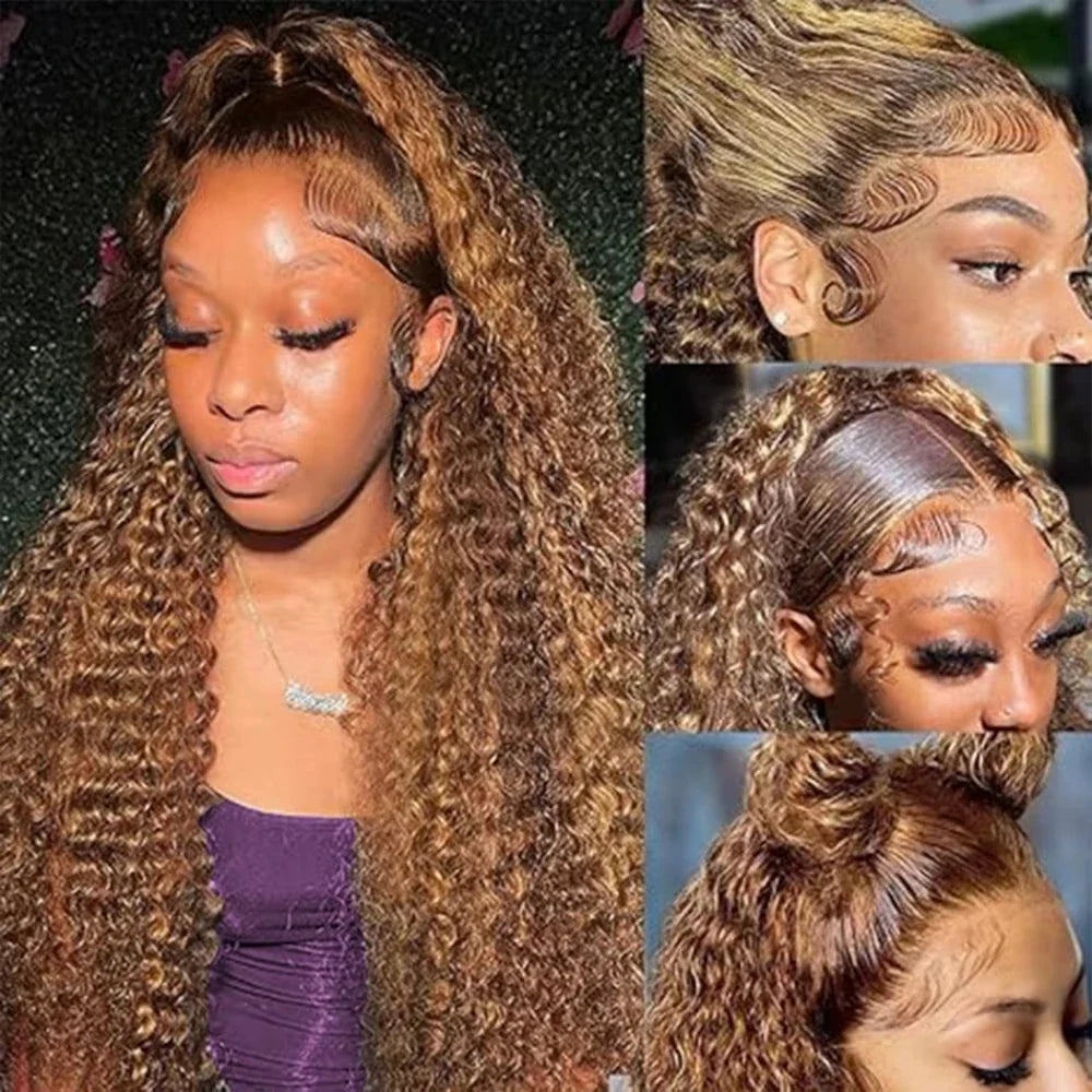 4/27 Curly Highlight Wig Human Hair Preplucked 360 Full Lace Front Wig HD Human Hair Ready to Wear Deep Wave Human Wig for Women