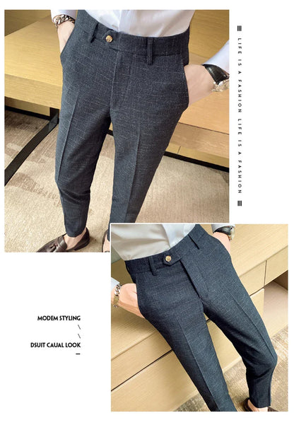 Premium Business Casual Fashionable Dark Plaid Men's Suit Pants Groom's Wedding Suit Party Trousers