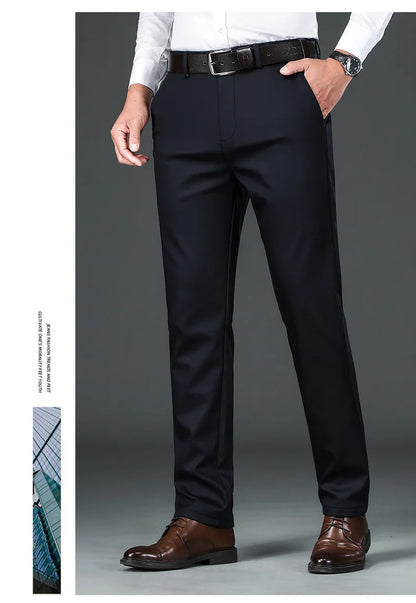 Winter New Flannel Thick Men's Casual Pants Fleece Navy Black Business Straight Slim Stretch Warm Plush Trousers Male