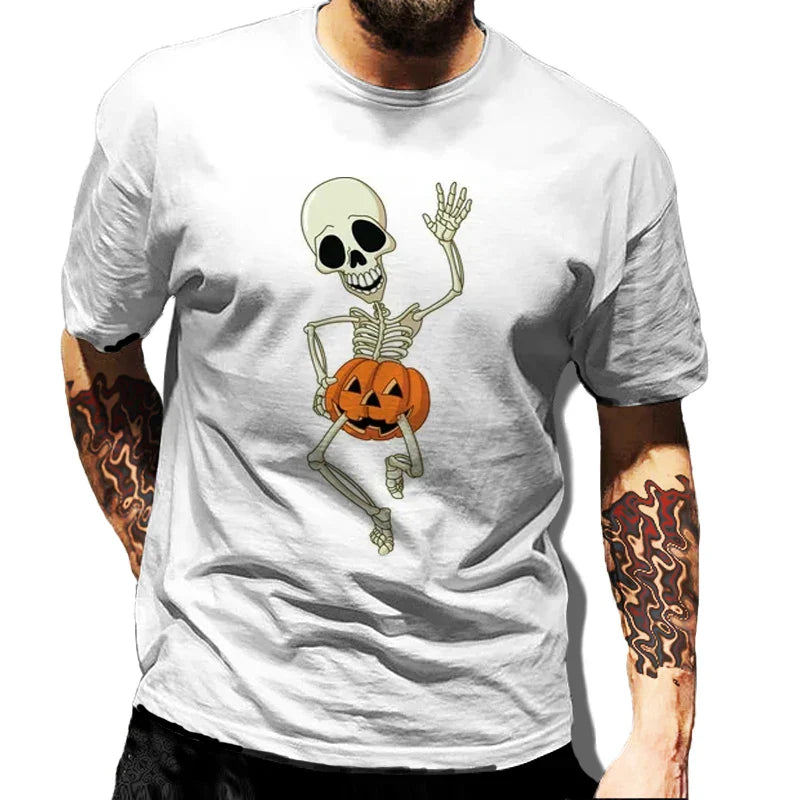 Vintage Halloween Skeleton Graphic T-shirts For Male Harajuku Tees Streetwear Men's Short Sleeve Man Hip Hop T-shirt Loose Top