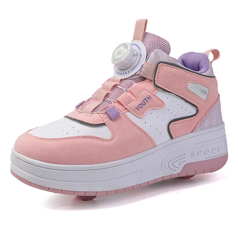 Children's walking shoes 2024 new double wheel invisible roller skates young primary school children big child swivel buckle