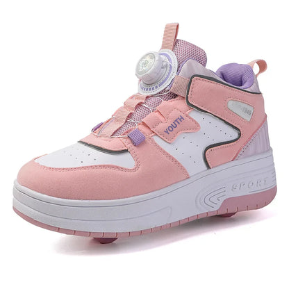 Children's walking shoes 2024 new double wheel invisible roller skates young primary school children big child swivel buckle