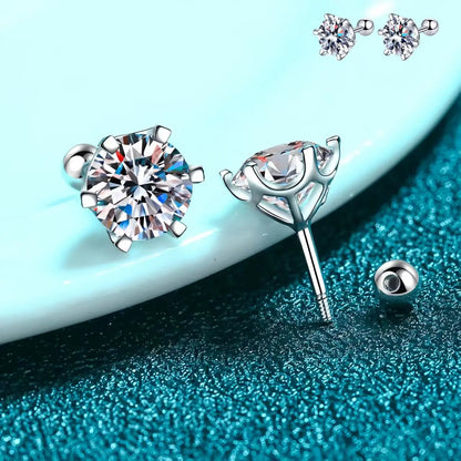Moissanite Screw Stud Earrings D Color 925 Sterling Silver 6 Prong Diamond Earrings For Women Wedding Fine Jewelry