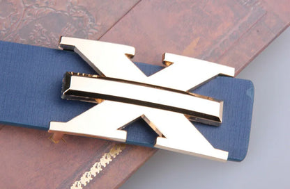 Men's and Women's Casual Fashion Belt  Korean Version Gold Buckle Belt Trendy I-shaped Buckle Belt