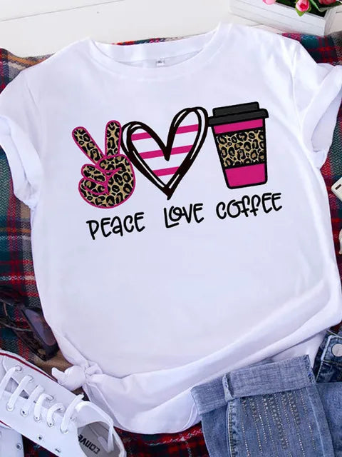 American Retro Letters Love White T-shirt Women Short Sleeve Round Neck Loose Large Size Casual Top Oversized