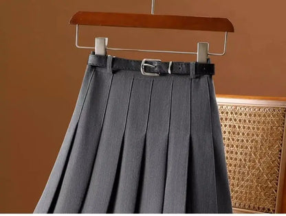 Gray Solid Folds Office Lady Casual High Waist A-line Loose Women's Skirt Mid-Calf Long Skirts For Women Clothing Fashion 2024