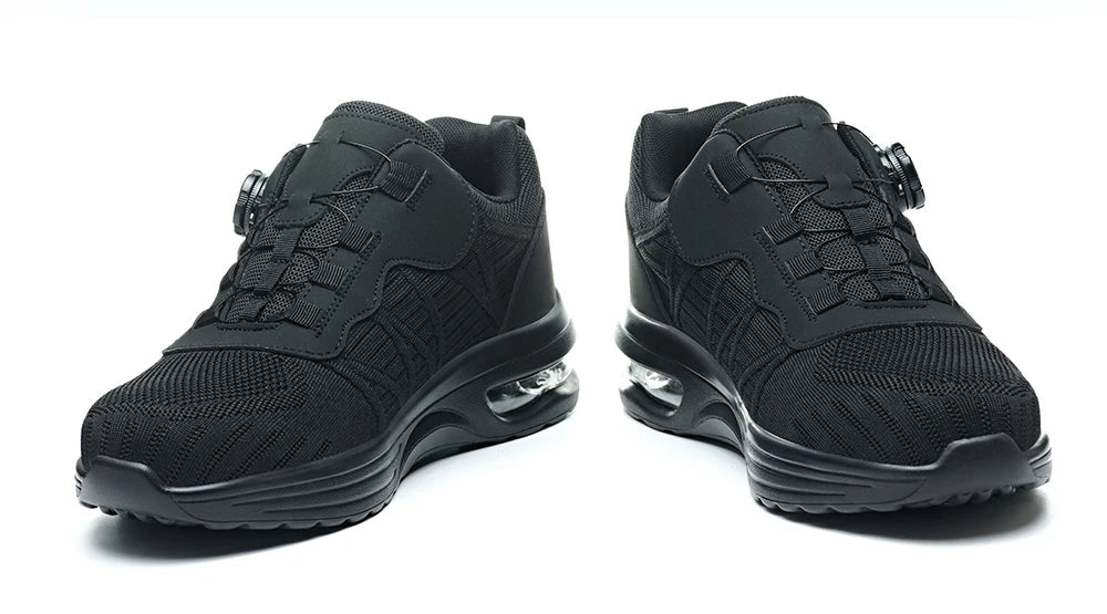 Men's Safety Shoes Steel Toe Anti- Crush Puncture Resistant Kevlar Pure Black Button Air Cushion Lightweight Work Shoes